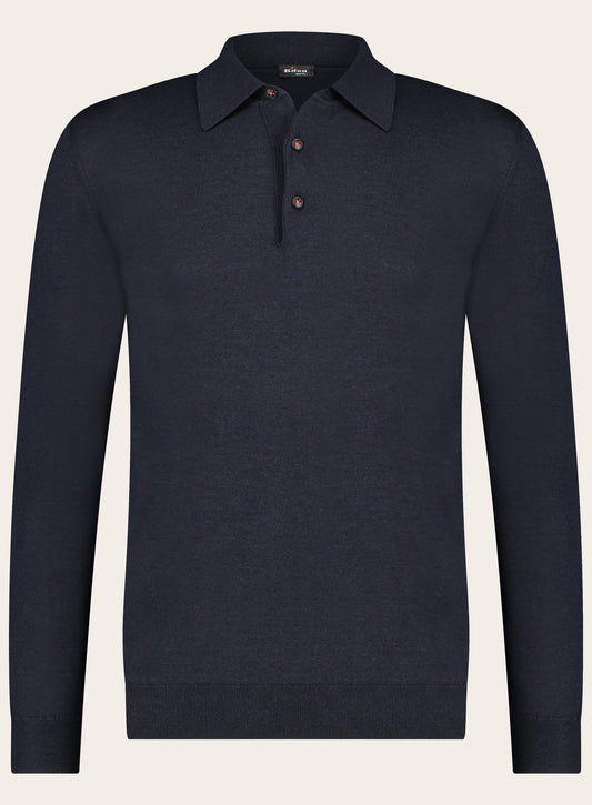 Lange mouwen polo van cashmere | BLUE NAVY