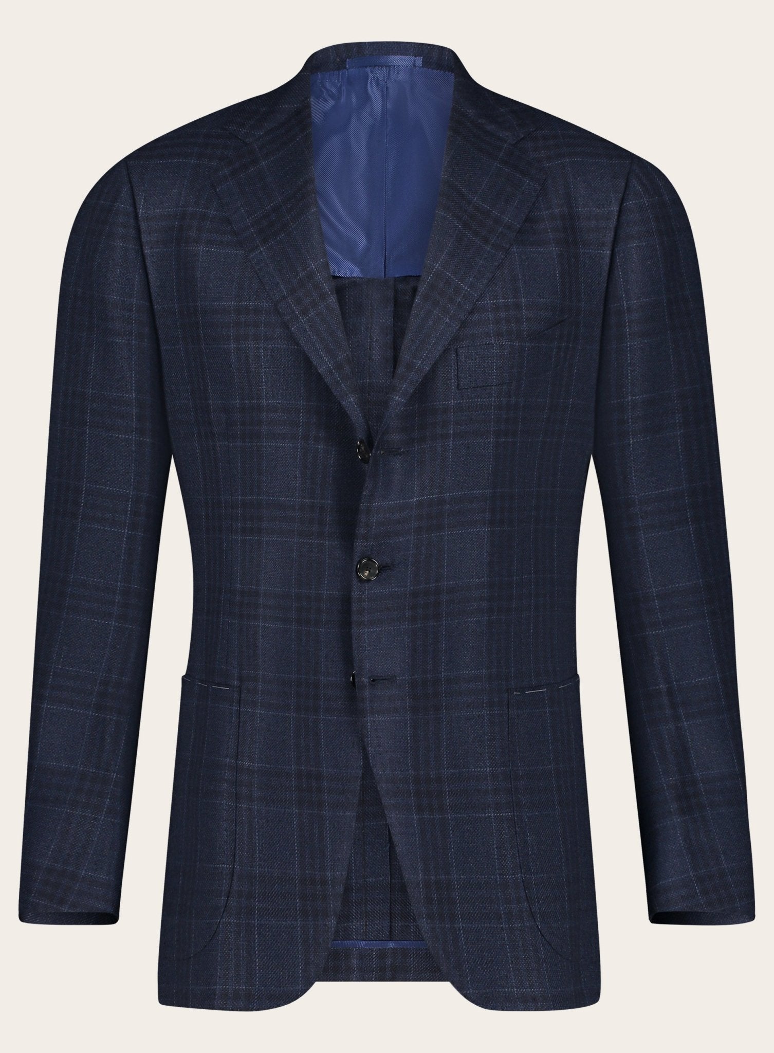 Handgemaakt glencheck jasje van cashmere | BLUE NAVY