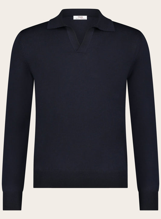 Cashmere lange mouwen polo | BLUE NAVY