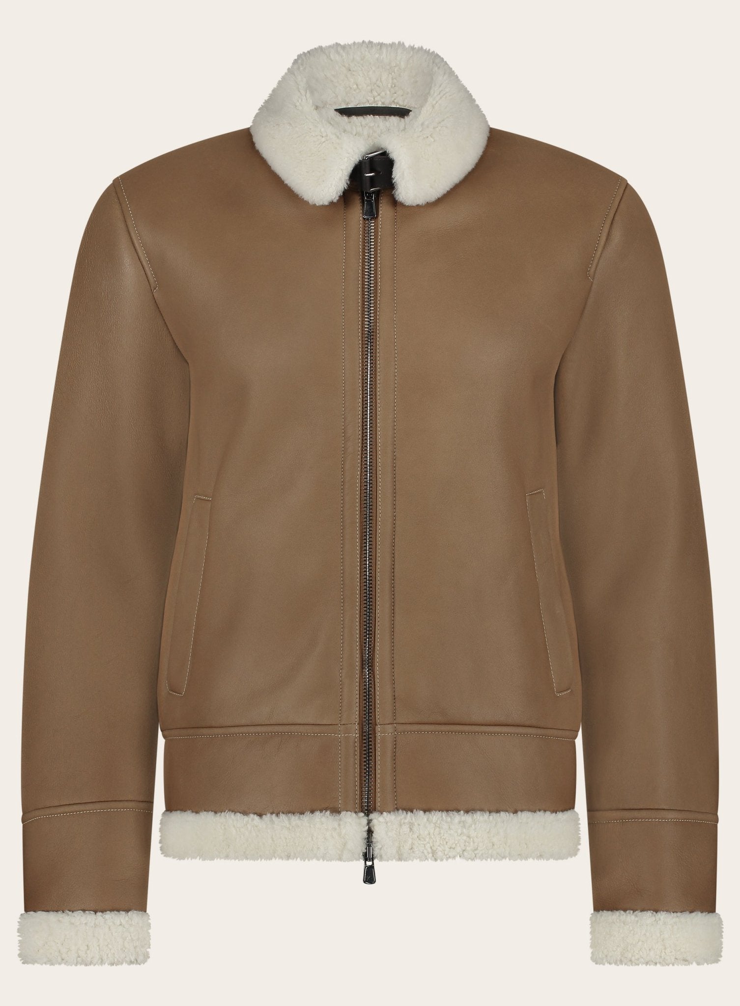 Shearling bomber van leer | Camel