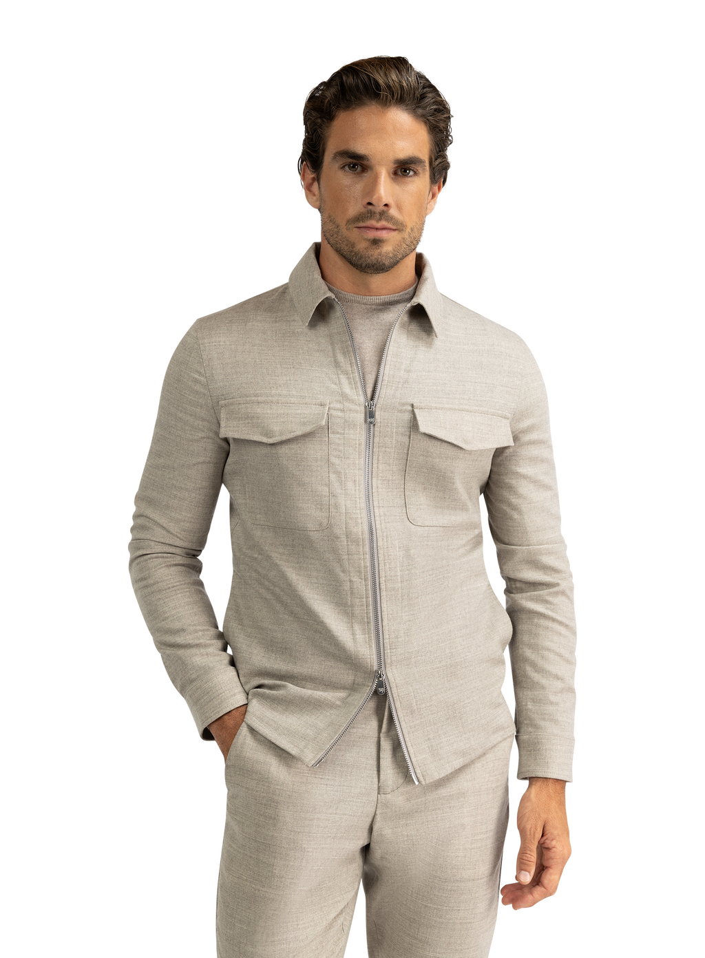 Urus overshirt van wol en cashmere | FULL_WIDTH | MODEL |  Beige