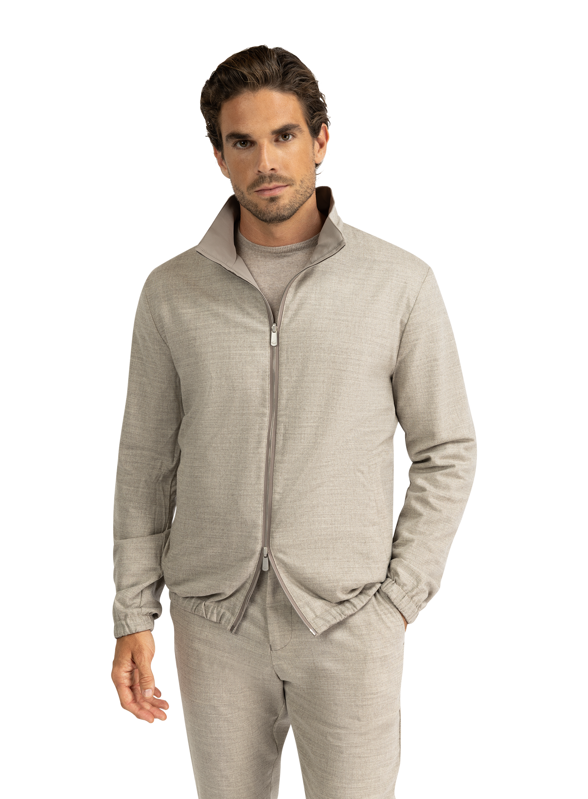 Reversible jack van wol en cashmere |  FULL_WIDTH | MODEL | Beige