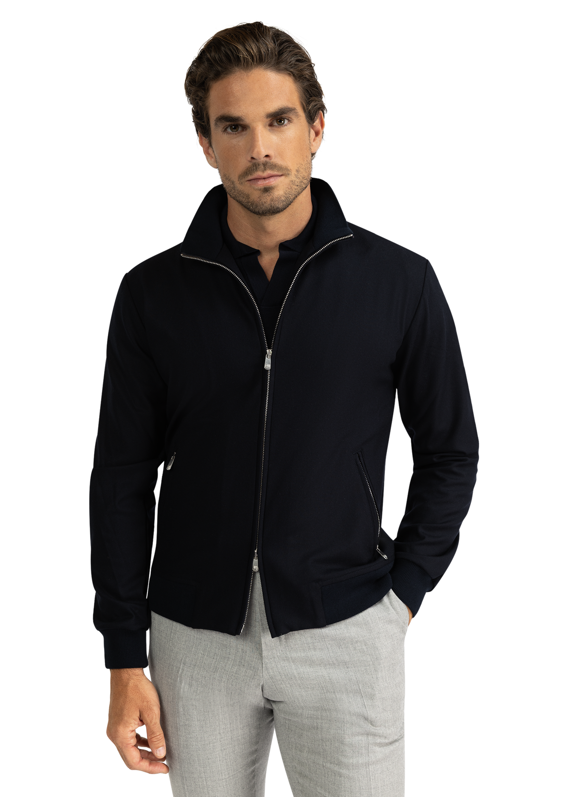 Bomberjack van cashmere | FULL_WIDTH | MODEL | BLUE NAVY