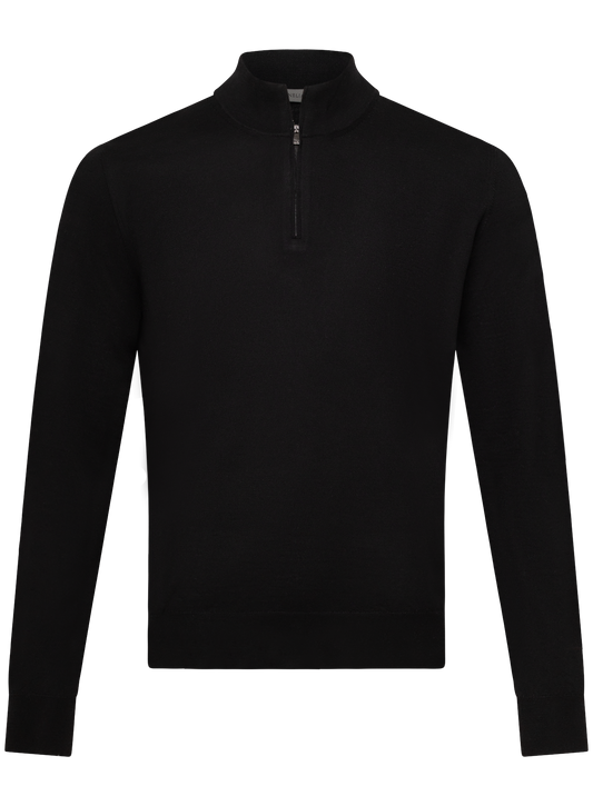Half-zip vest van virgin wol | Zwart