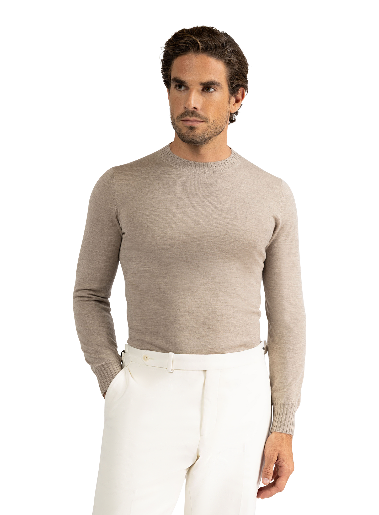 Crewneck met lange mouwen van cashmere | TAUPE