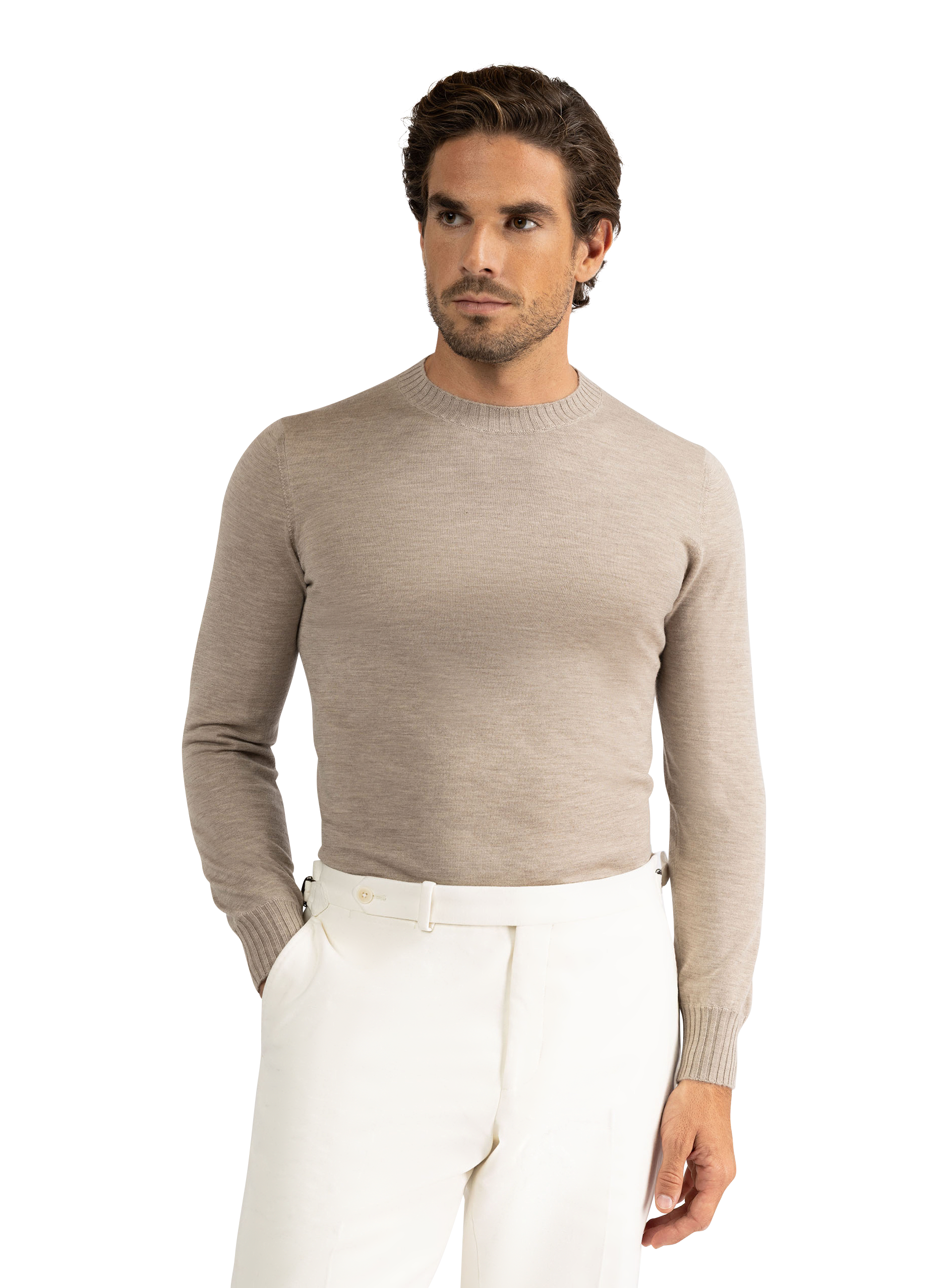 Crewneck met lange mouwen van cashmere | TAUPE