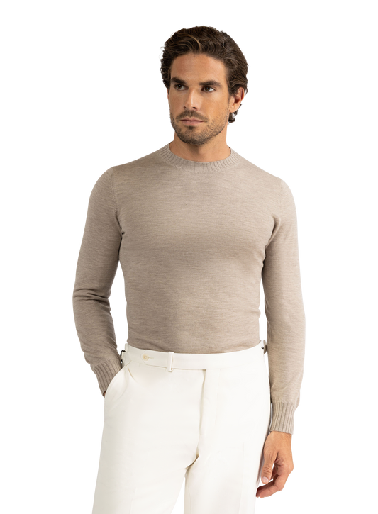 Crewneck met lange mouwen van cashmere | TAUPE