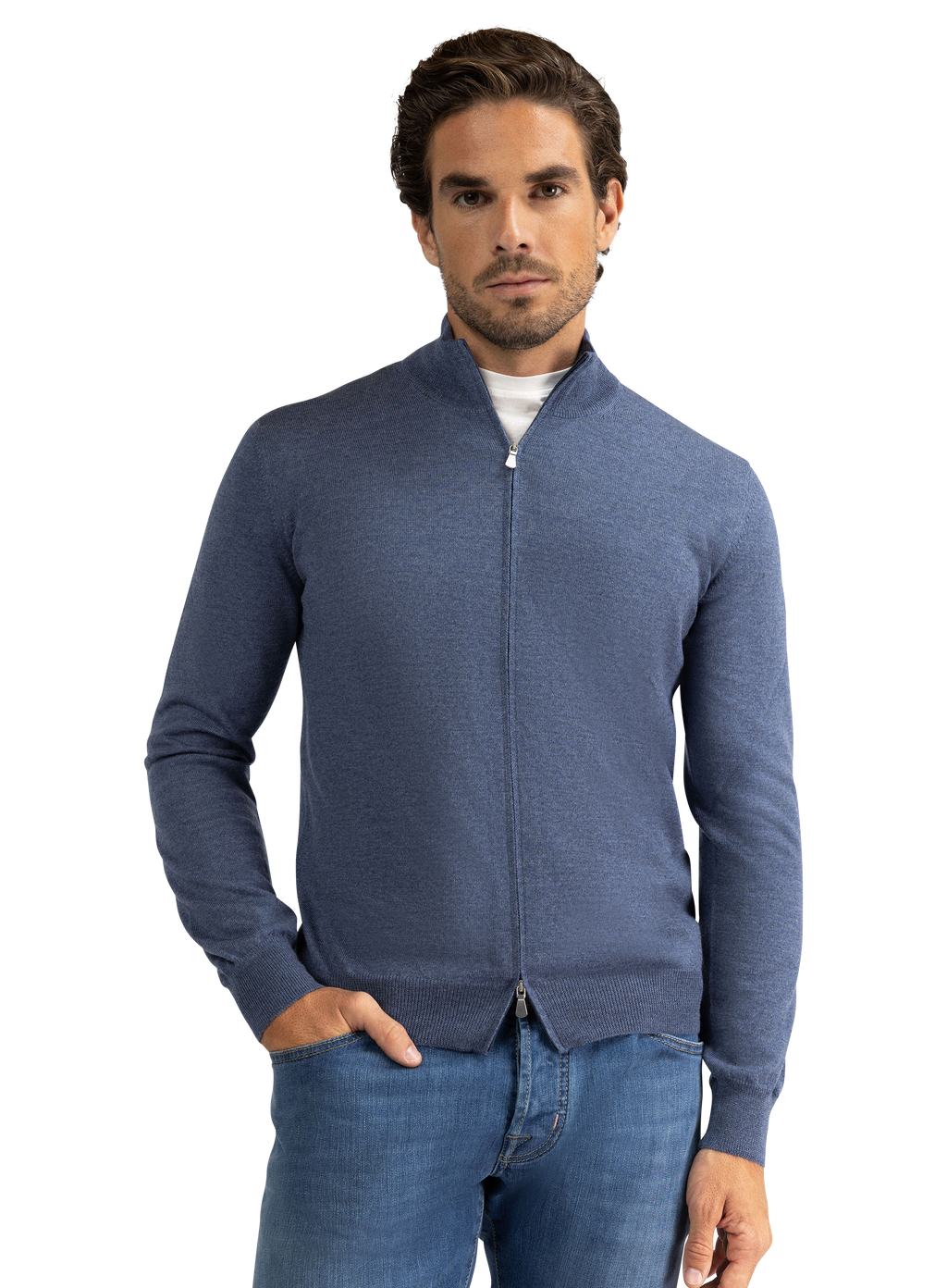 Ritsvest van virgin wol | MODEL | | JEANS BLAUW