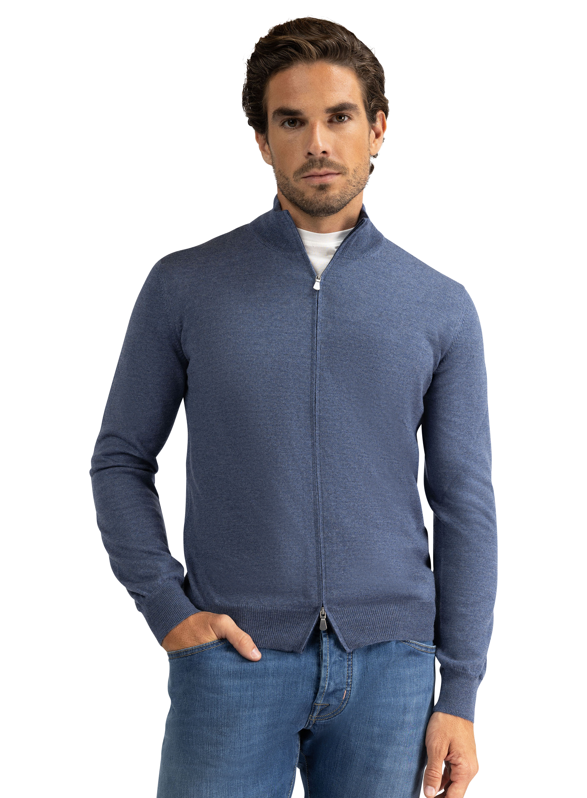 Ritsvest van virgin wol | MODEL | | JEANS BLAUW