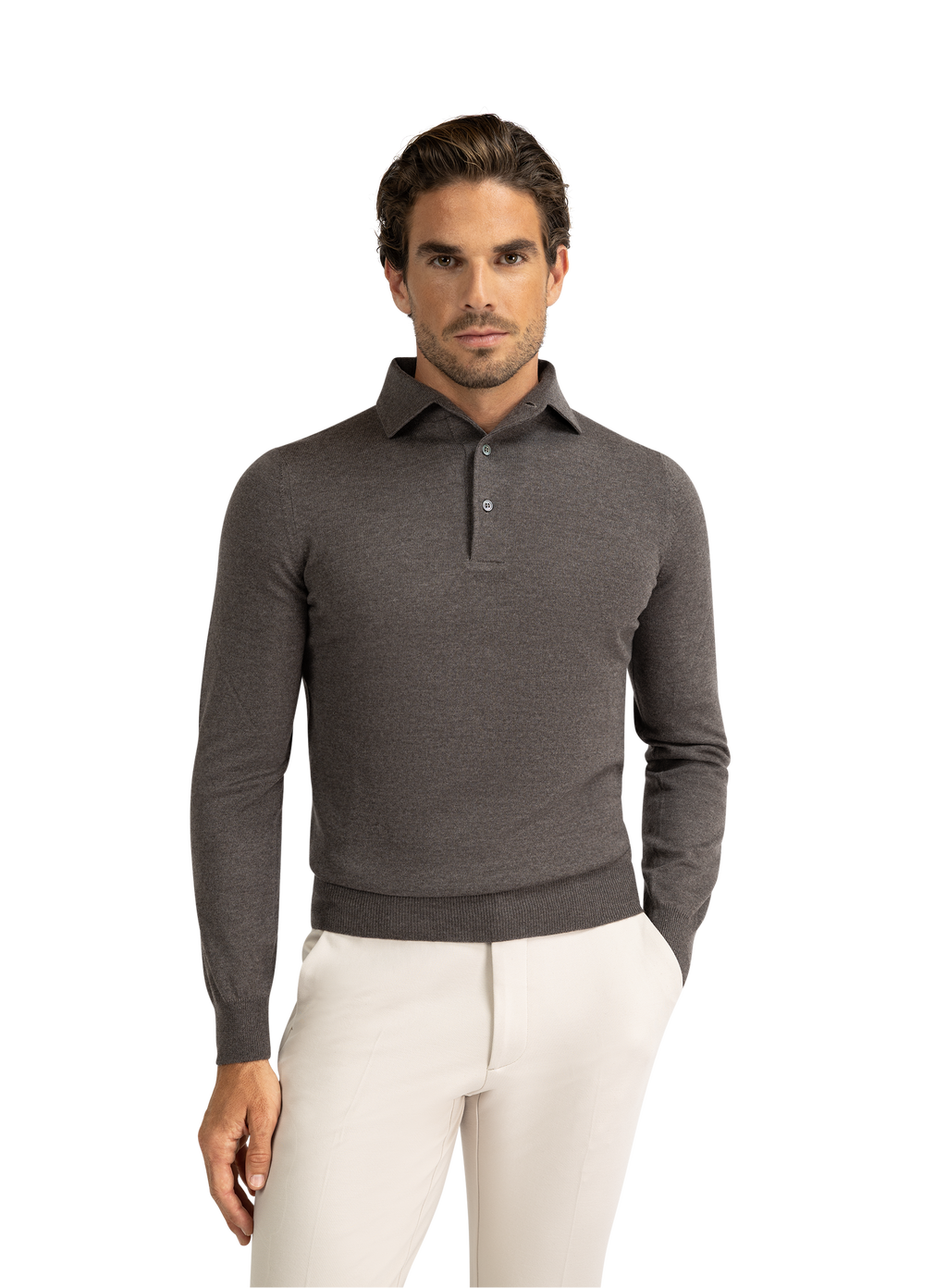 Lange mouwen polo van virgin wol | MODEL | FULL_WIDTH | TAUPE BRUIN