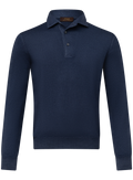 Longsleeve polo van wol | JEANS BLAUW