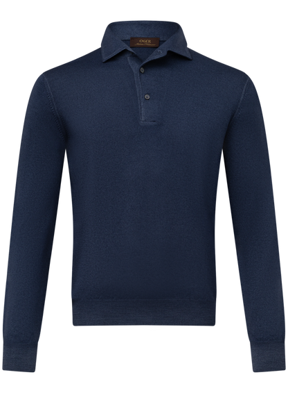 Longsleeve polo van wol | JEANS BLAUW