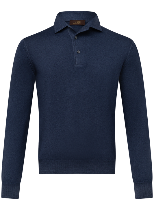 Longsleeve polo van wol | JEANS BLAUW