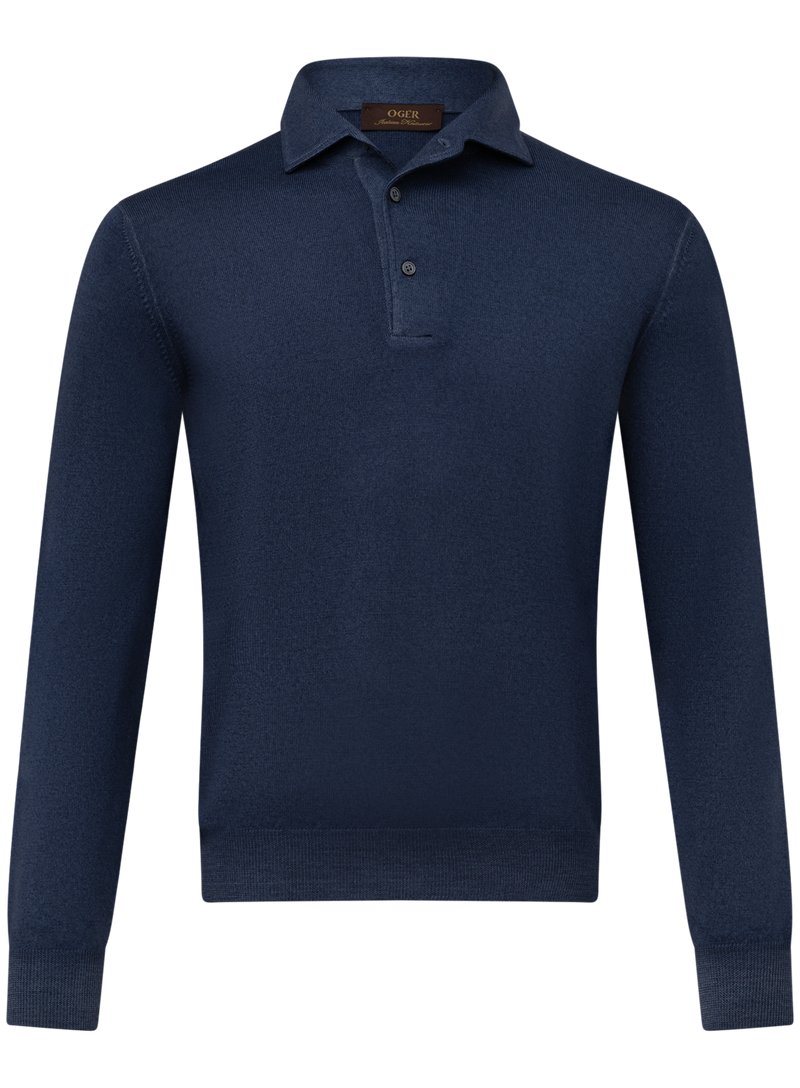 Longsleeve polo van wol