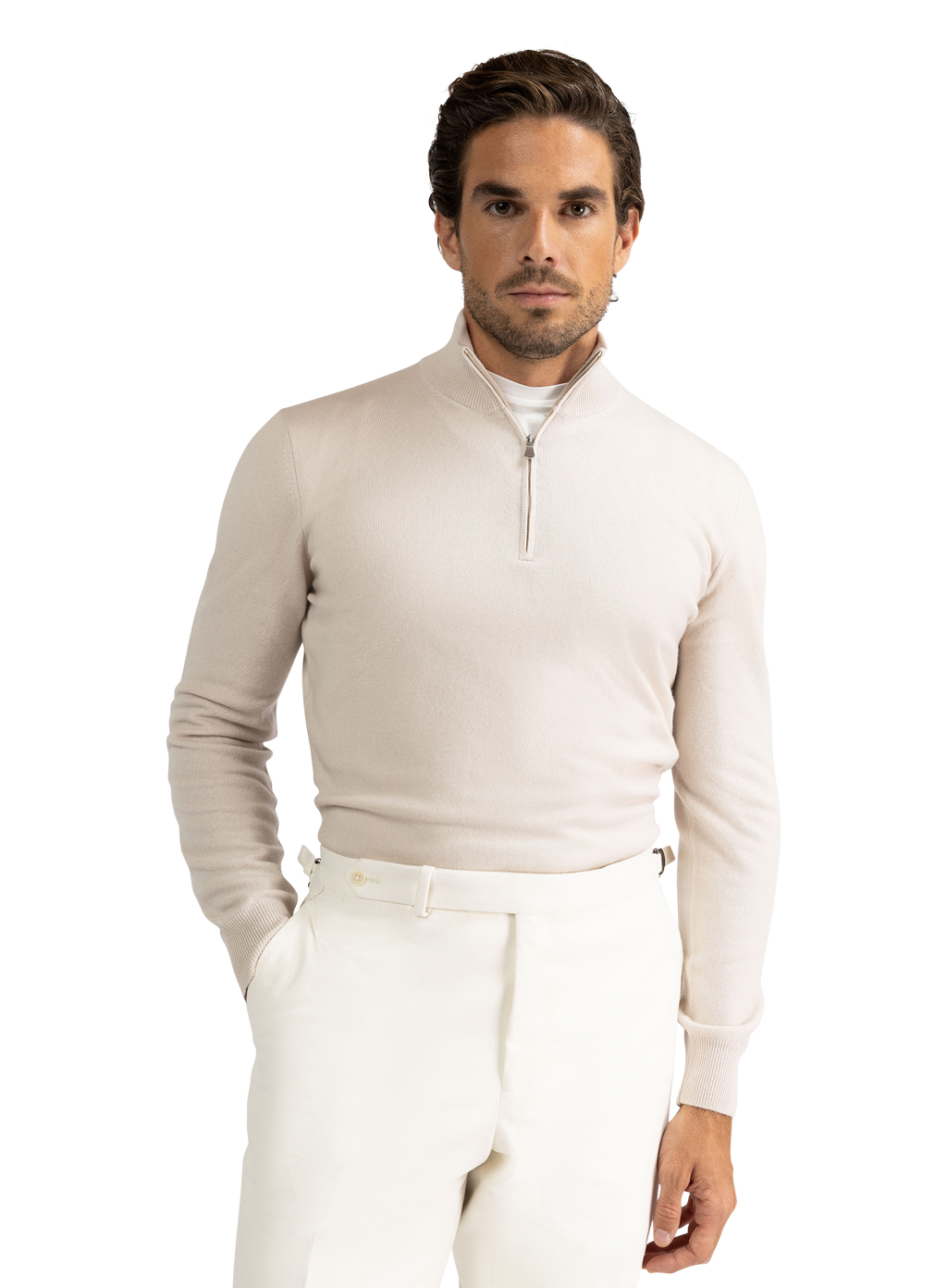 Half-zip trui van wol | MODEL | FULL_WIDTH | L.BEIGE