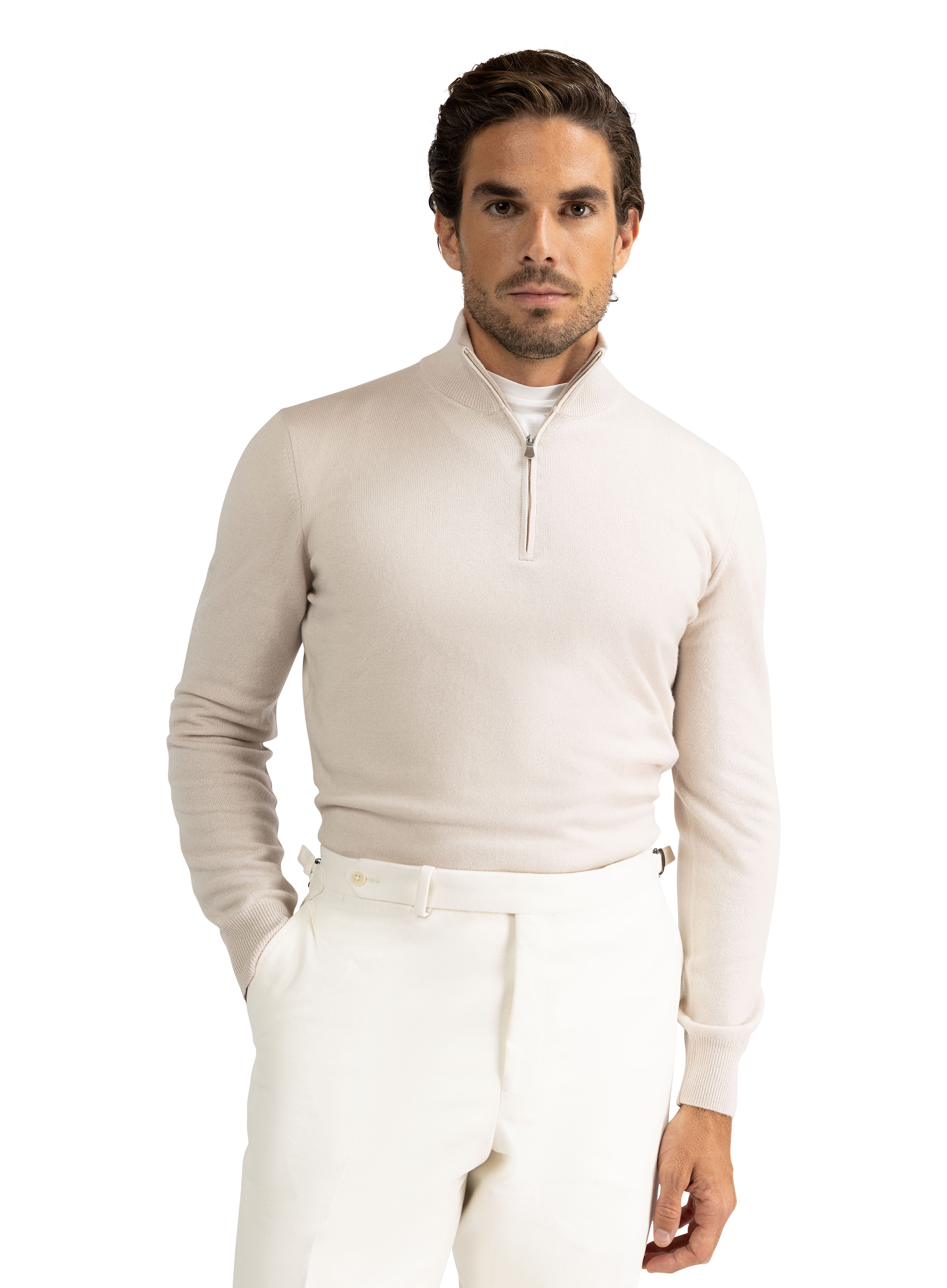 Half-zip trui van wol | MODEL | FULL_WIDTH | L.BEIGE