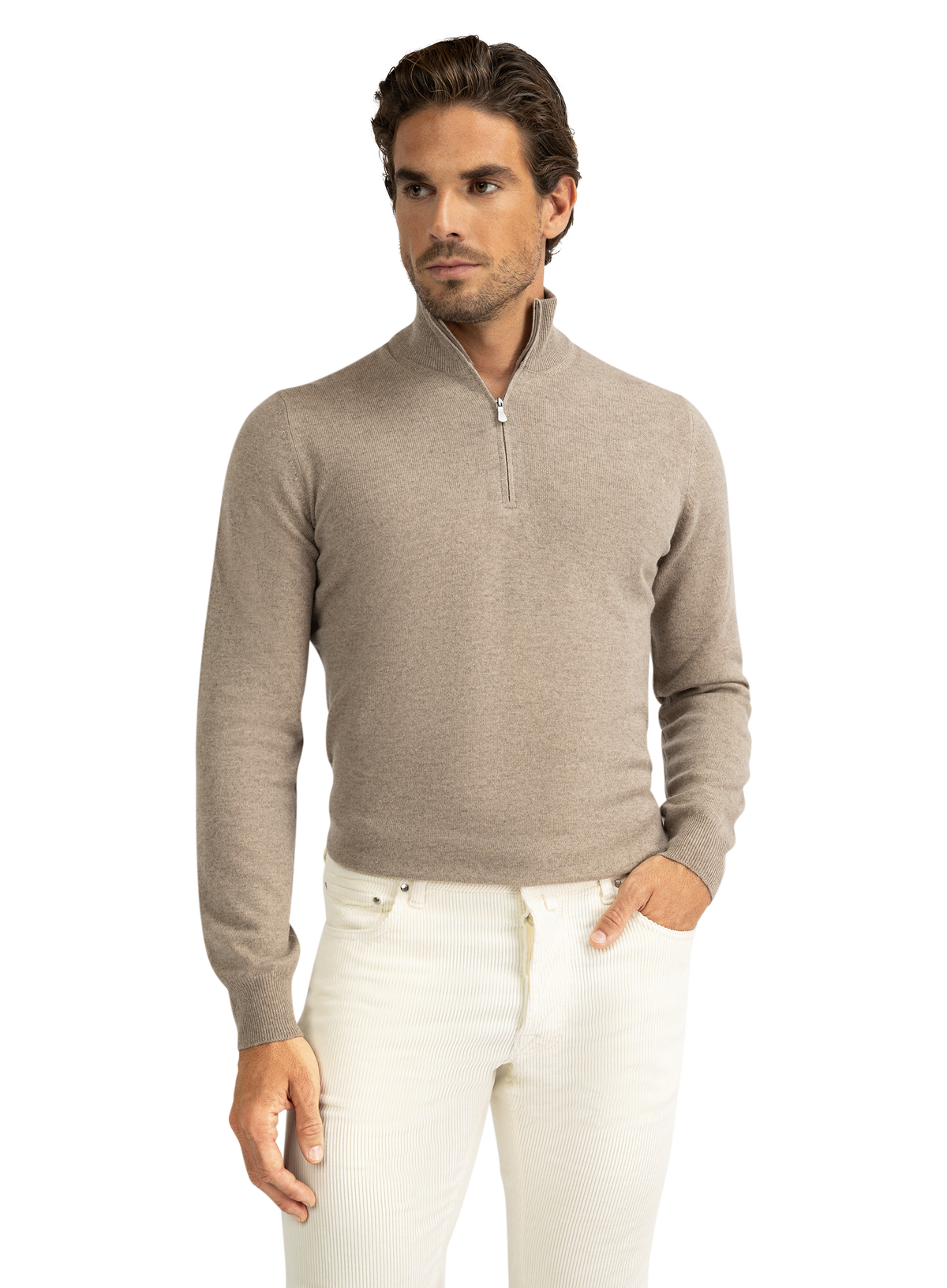 Half-zip trui van wol | MODEL | FULL_WIDTH | Beige
