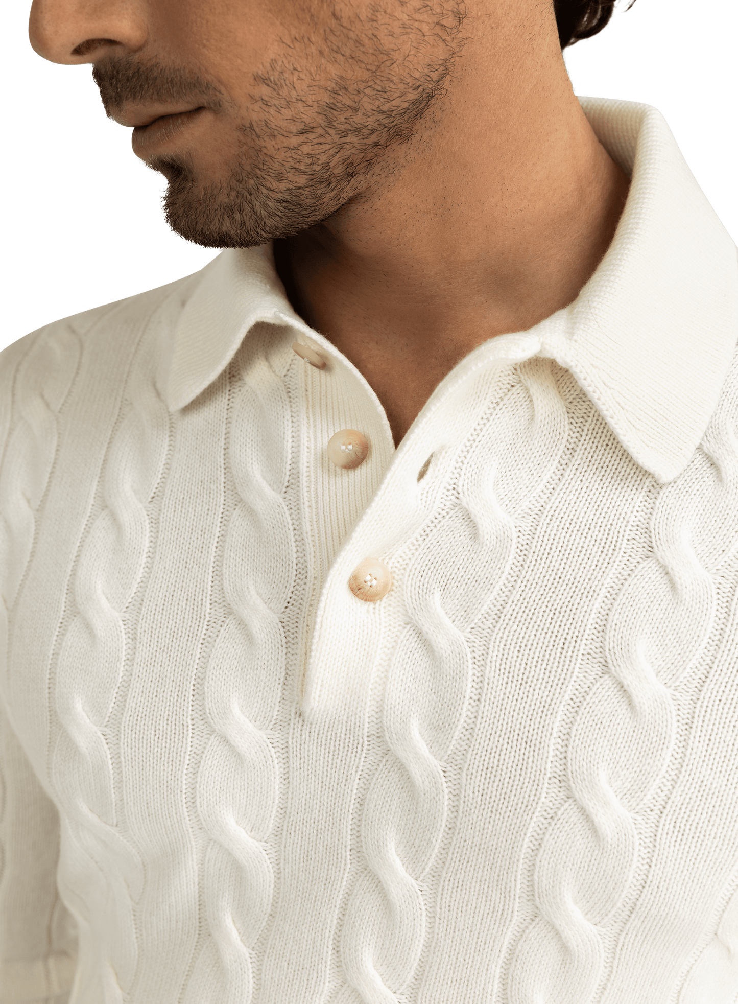 Kabelgebreide polo van wol en cashmere | FULL_WIDTH | Wit