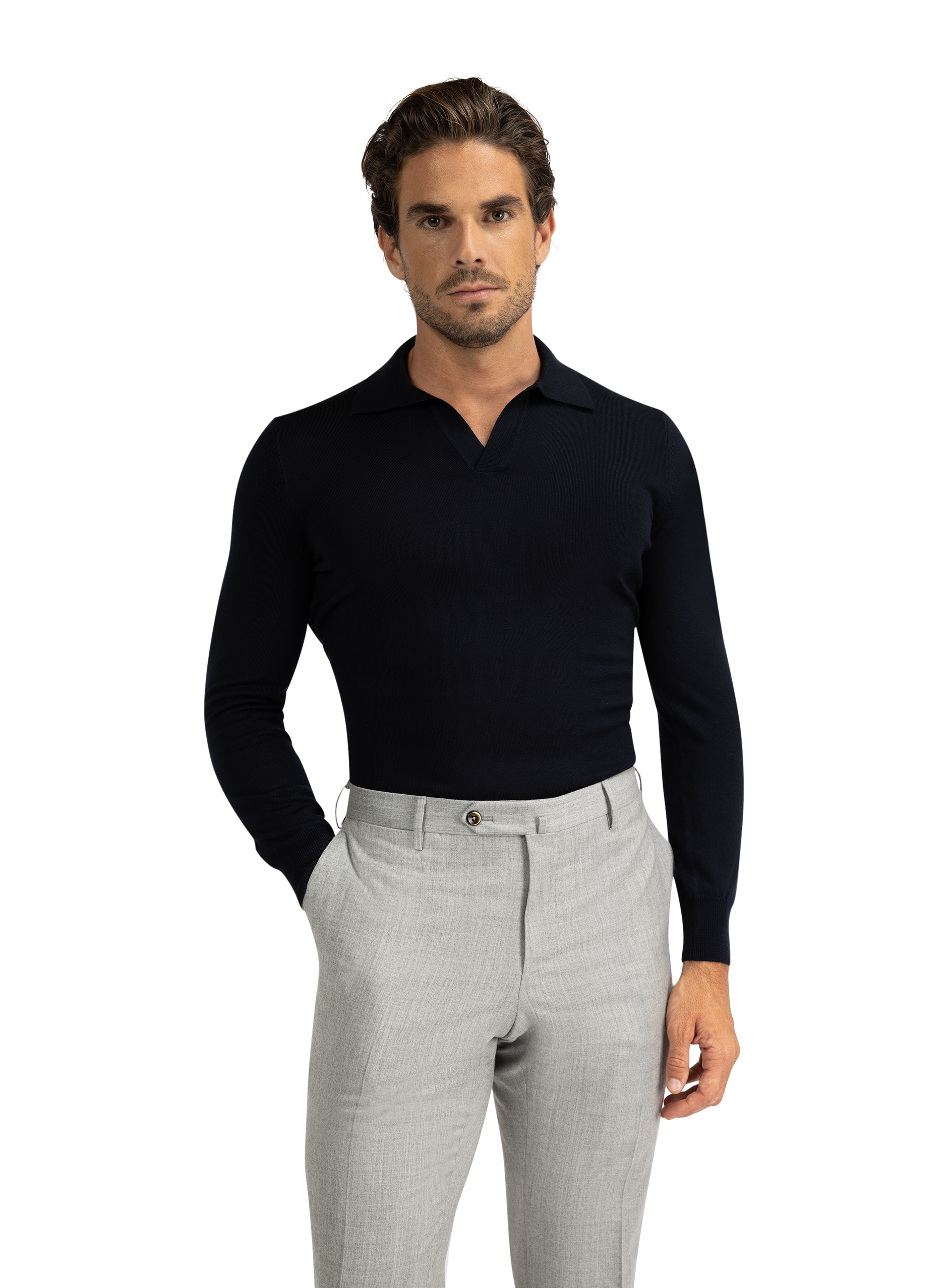 Buttonless polo van wol | BLUE NAVY