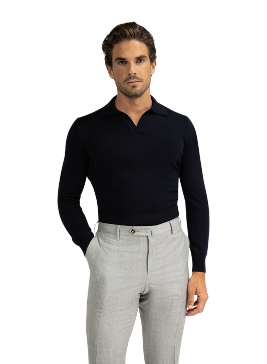 Buttonless polo van wol | BLUE NAVY
