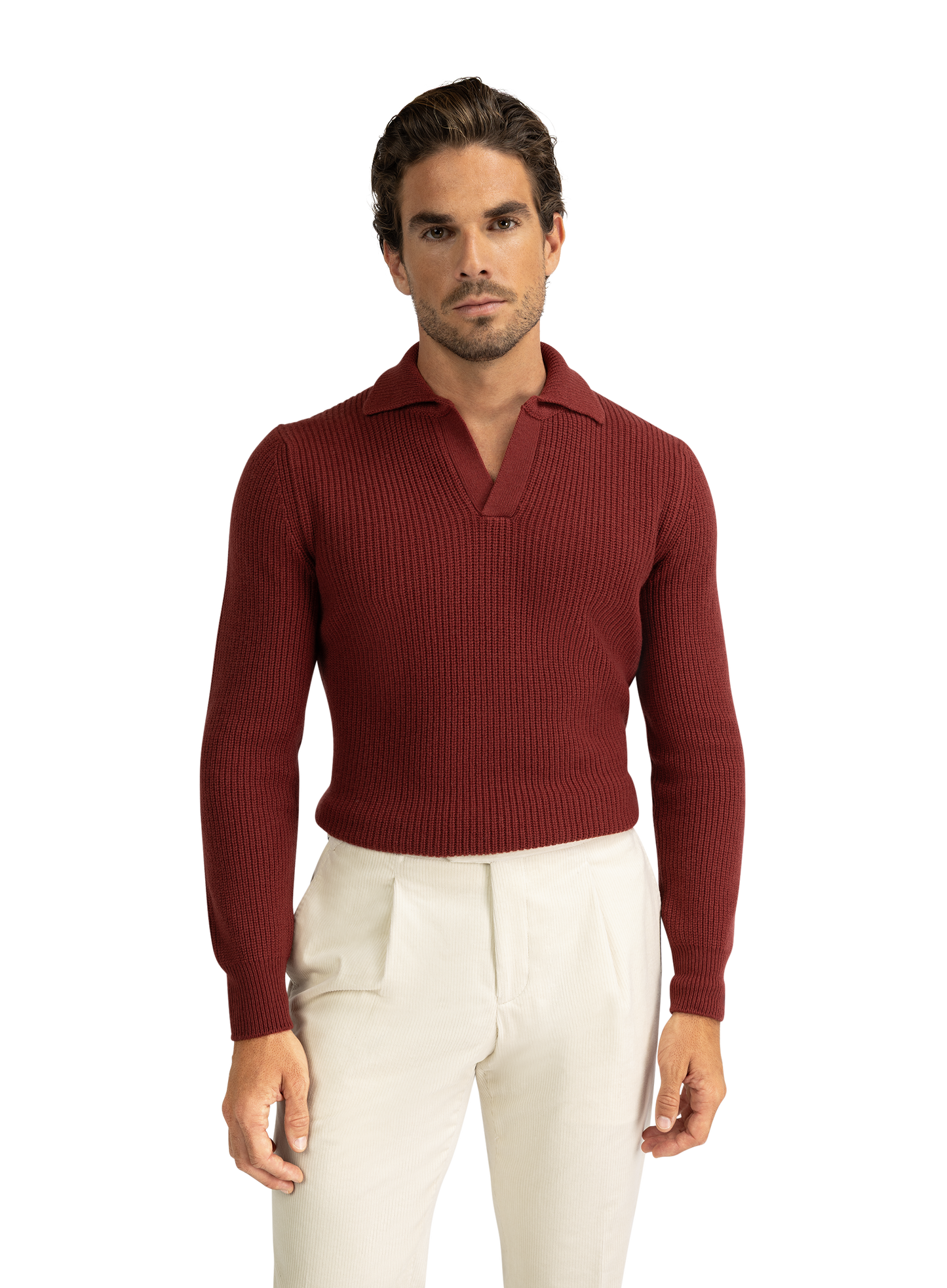 Buttonless polo van wol | Roest