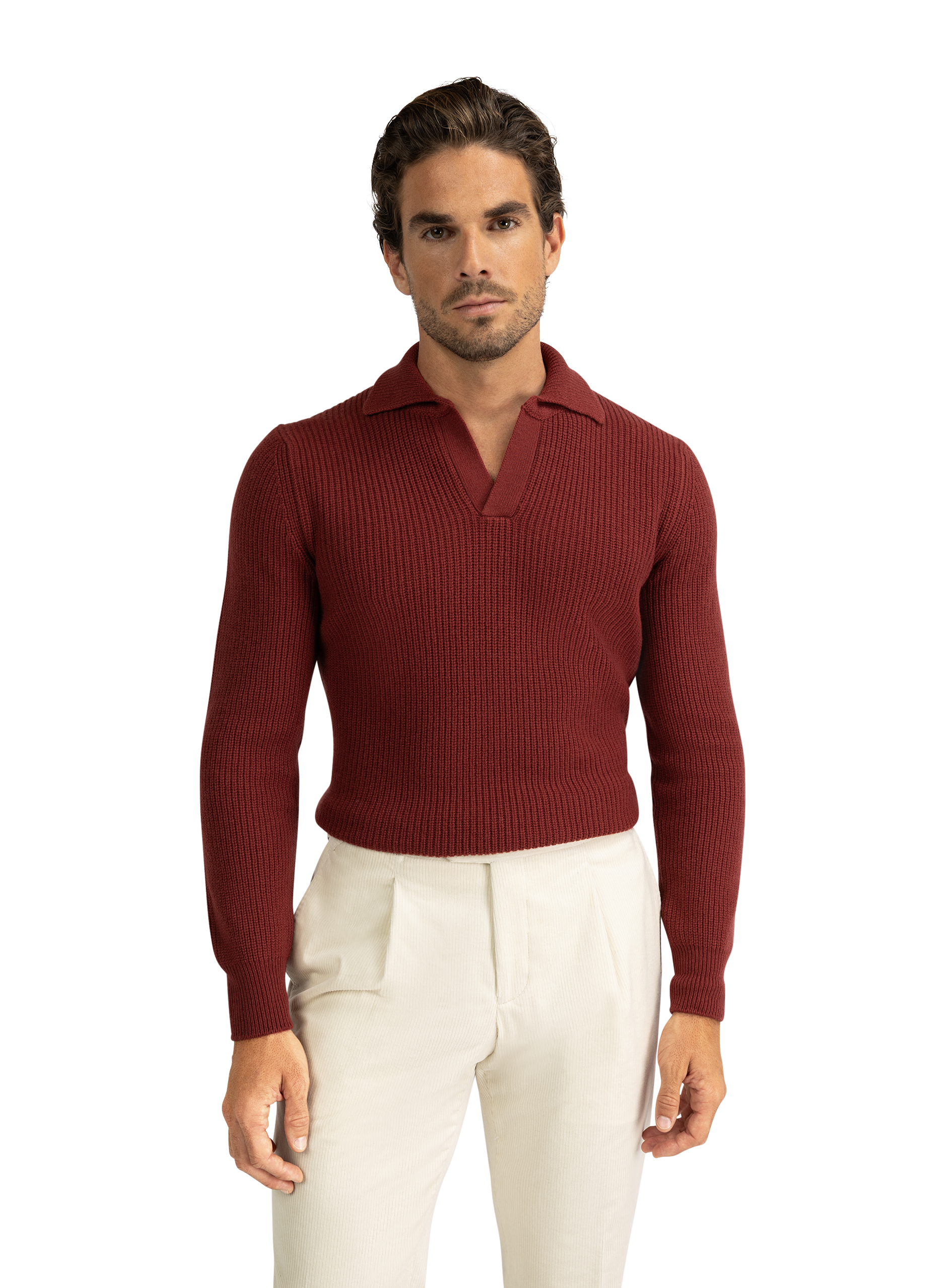 Buttonless polo van wol | Roest