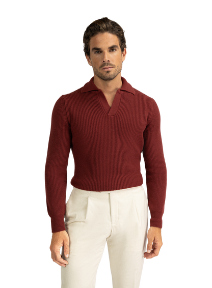 Buttonless polo van wol | Roest