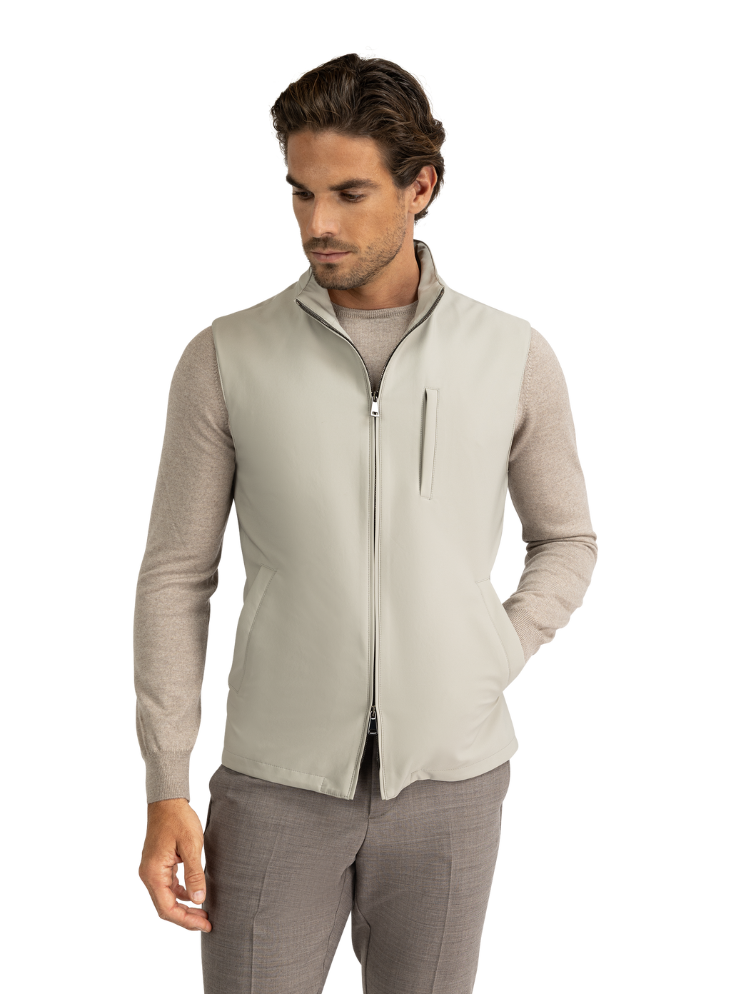 Waterafstotende bodywarmer | MODEL | FULL_WIDTH | GRIJS-BEIGE