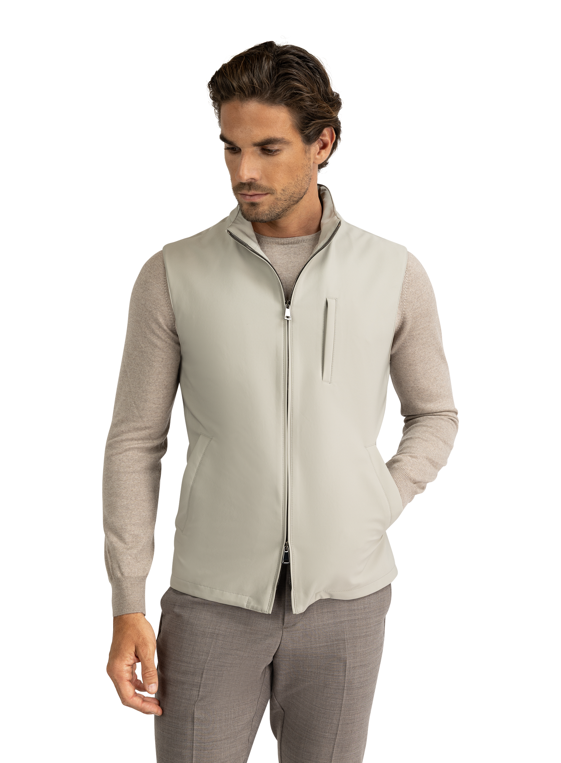 Waterafstotende bodywarmer | MODEL | FULL_WIDTH | GRIJS-BEIGE
