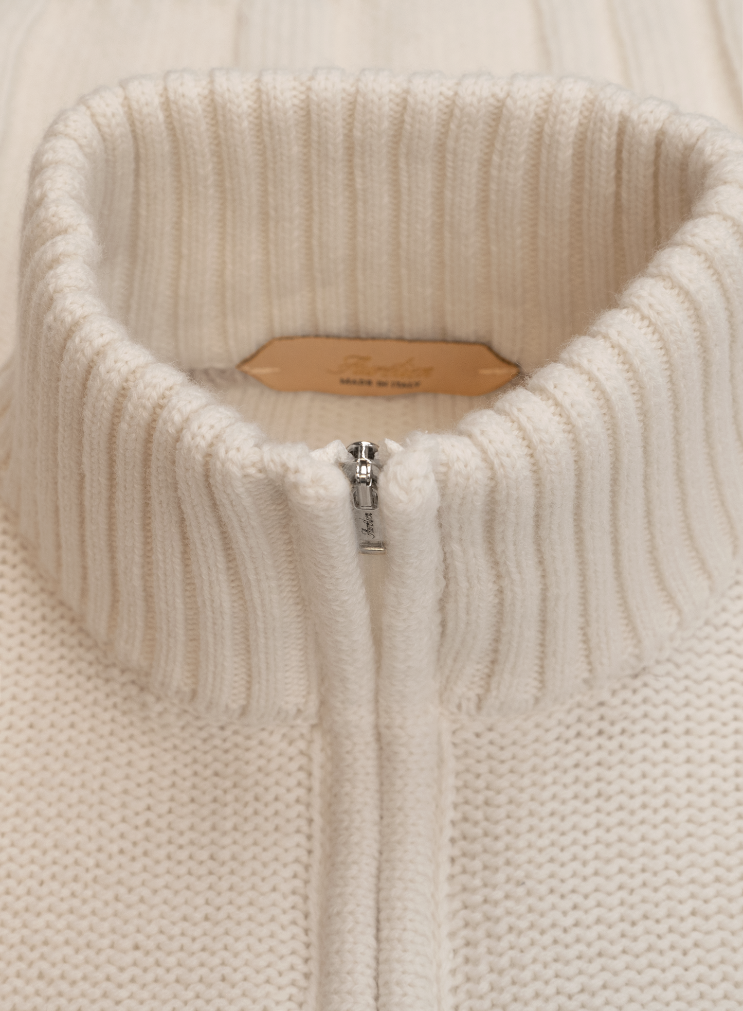 Half-zip sweater met kabelpatroon van wol en cashmere | FULL_WIDTH | Wit