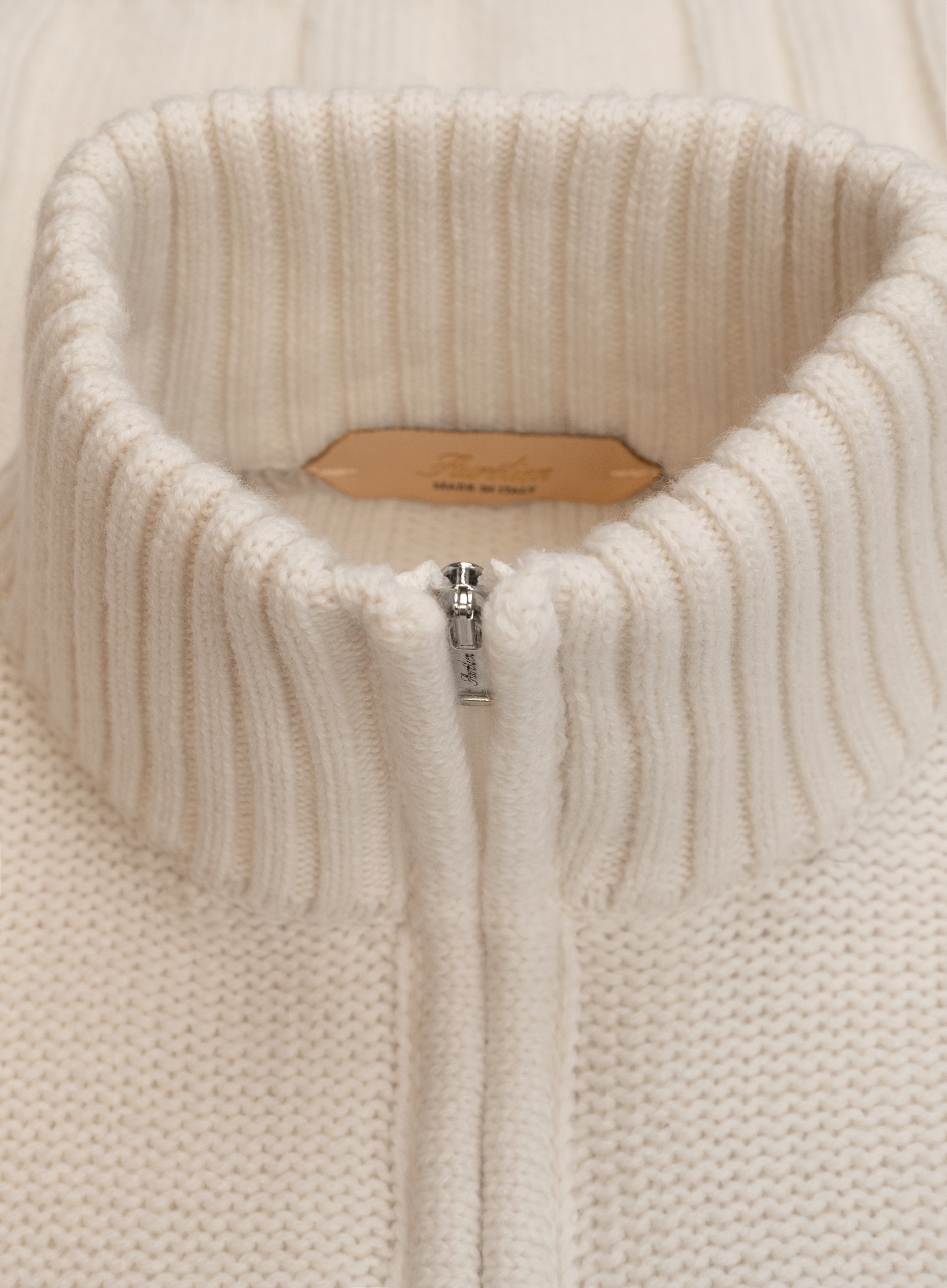 Half-zip sweater met kabelpatroon van wol en cashmere | FULL_WIDTH | Wit