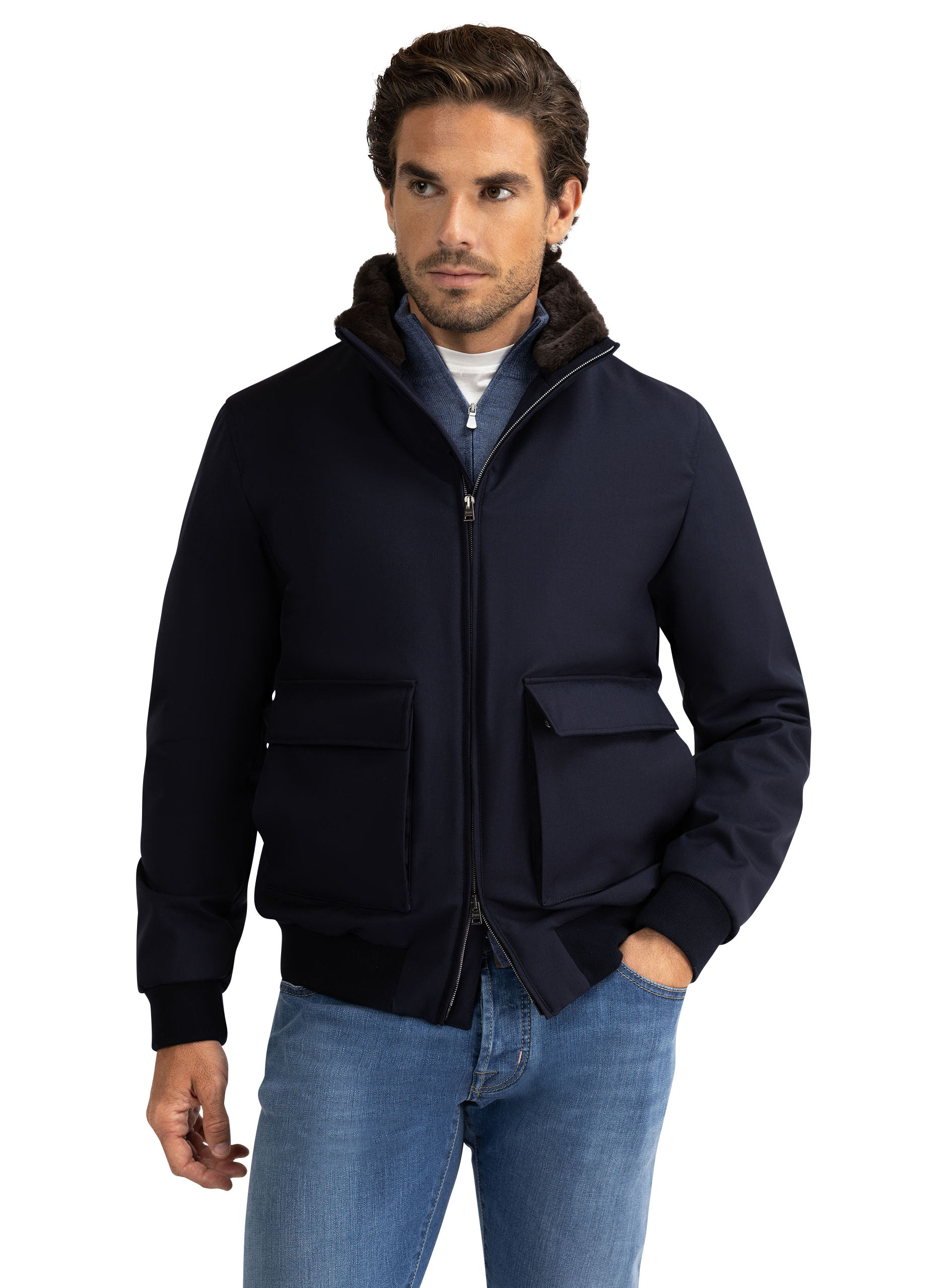 Bomberjack met opstaande kraag | D.blauw