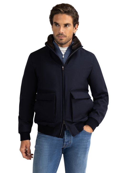 Bomberjack met opstaande kraag | D.blauw