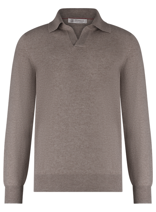 Buttonless polo van cashmere | TAUPE