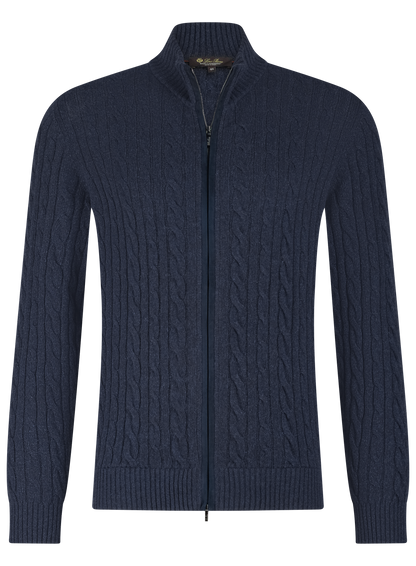 Kabelgebreid ritsvest van cashmere | Blauw