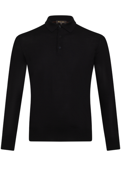 Poloshirt met lange mouwen van cashmere | Zwart