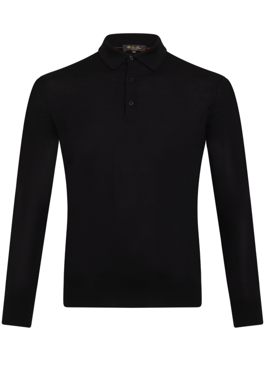 Poloshirt met lange mouwen van cashmere | Zwart