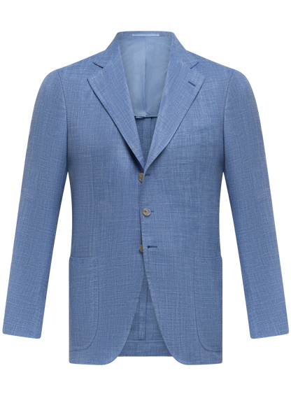 Handgemaakt jasje van scheerwol, zijde en linnen | FULL_WIDTH | Blauw