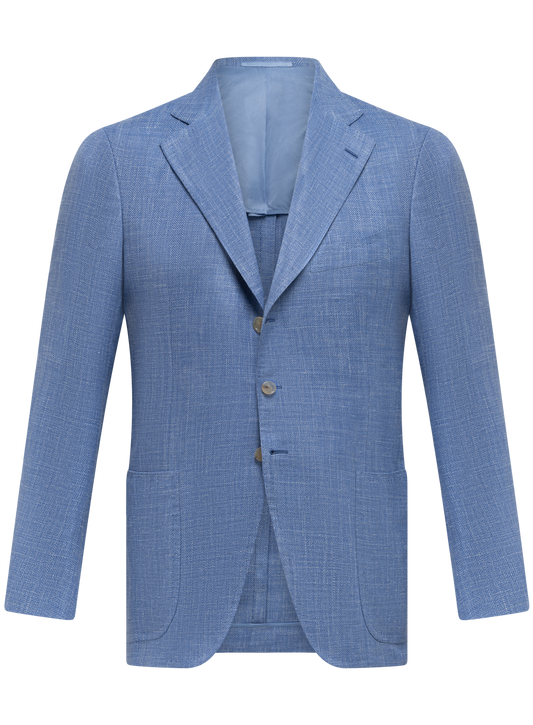 Handgemaakt jasje van scheerwol, zijde en linnen | FULL_WIDTH | Blauw