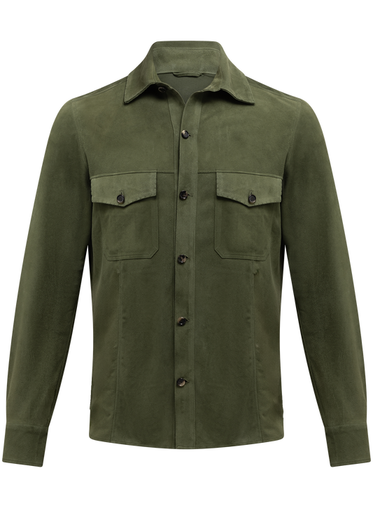 Handgemaakte overshirt van suède | Groen