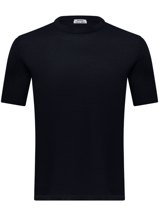 Cashmere-zijde T-shirt | BLUE NAVY