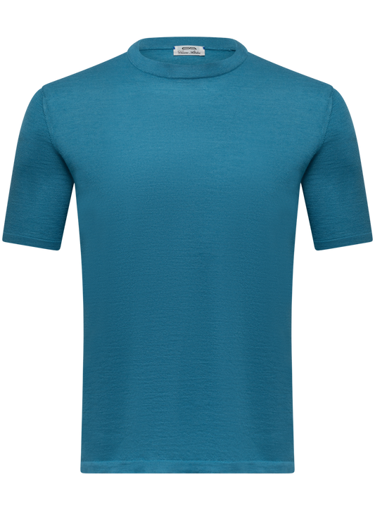 T-shirt van cashmere en zijde | Turqoise