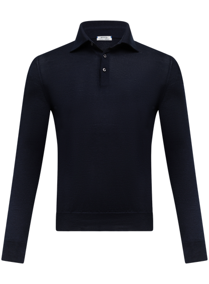 Cashmere-zijde polo  | BLUE NAVY