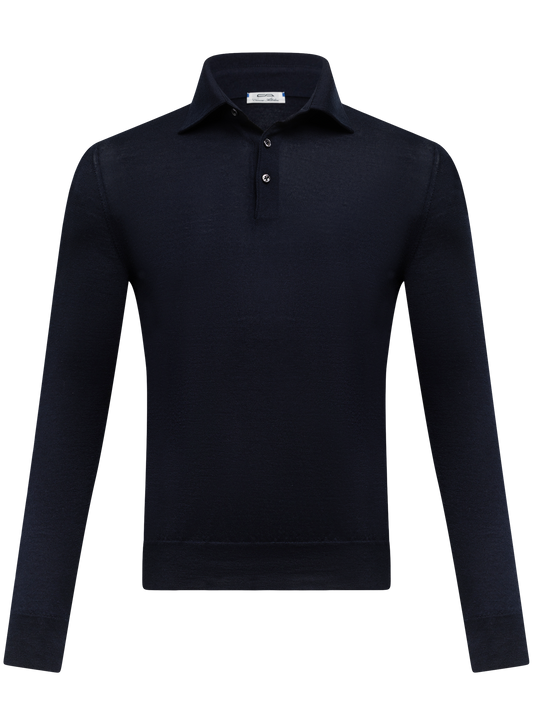 Cashmere-zijde polo  | BLUE NAVY