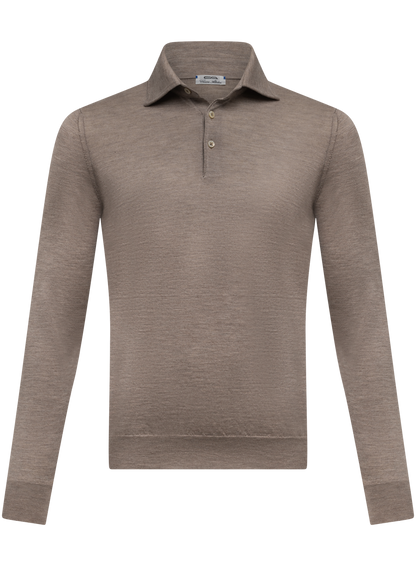 Poloshirt van cashmere en zijde | TAUPE
