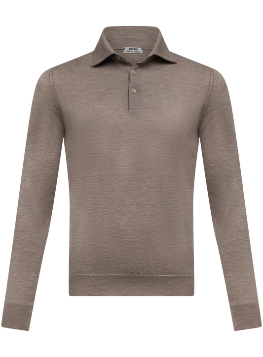 Poloshirt van cashmere en zijde | TAUPE
