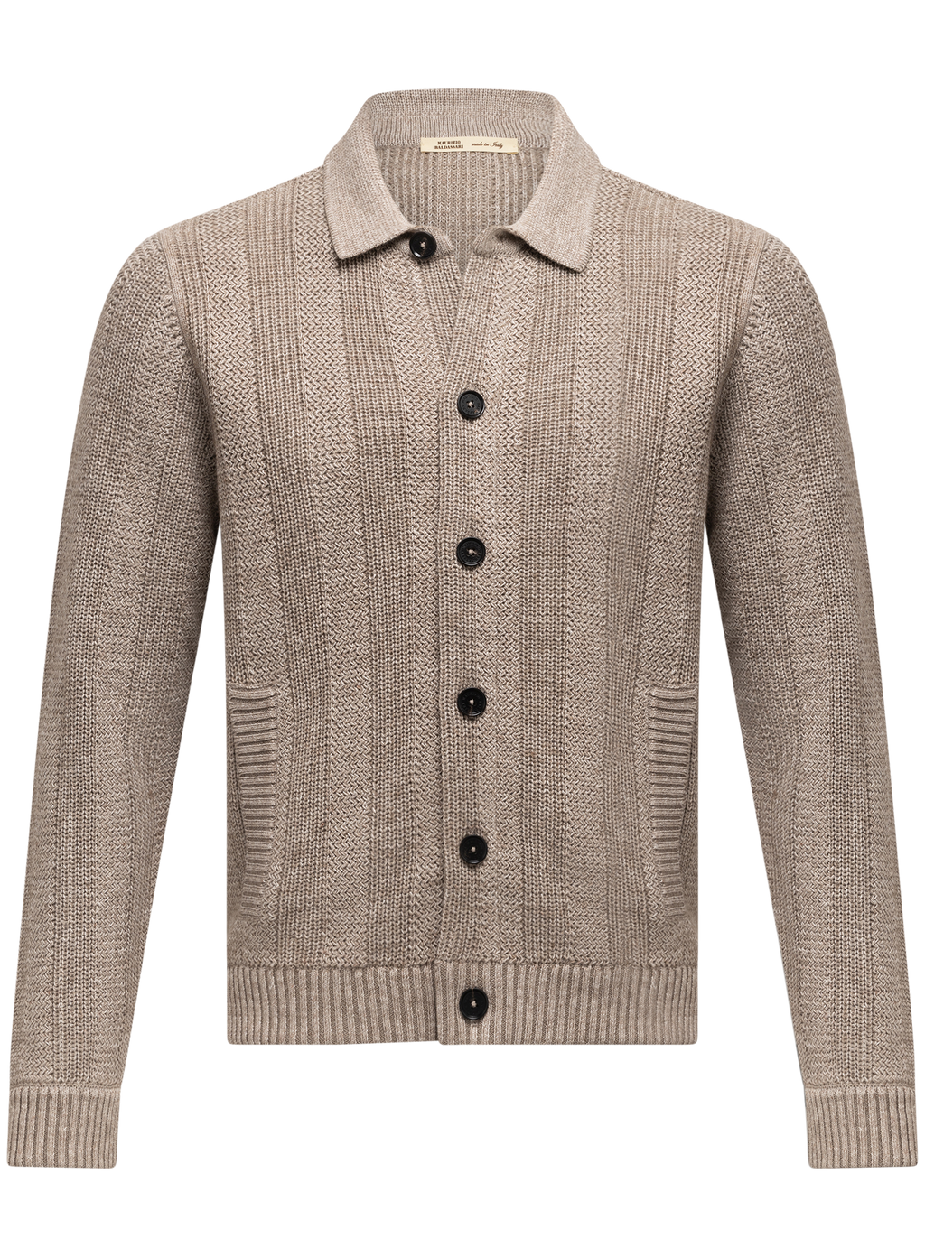 Gebreid knoopvest van merinowol | TAUPE