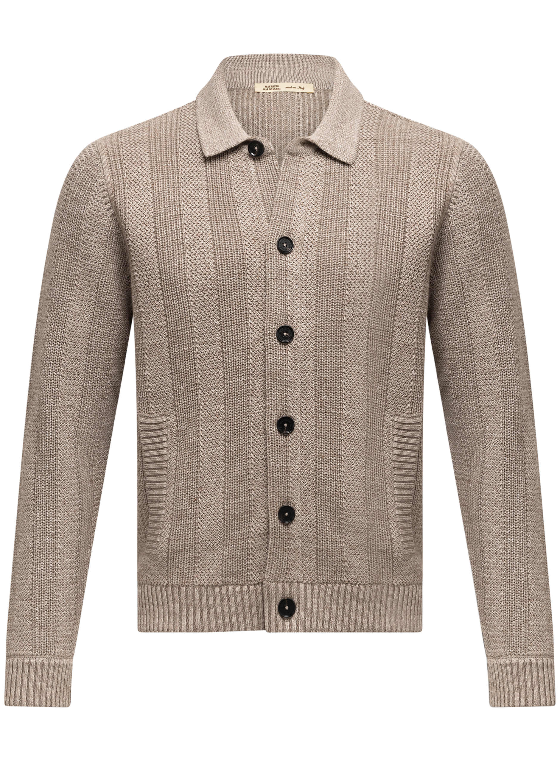 Gebreid knoopvest van merinowol | TAUPE