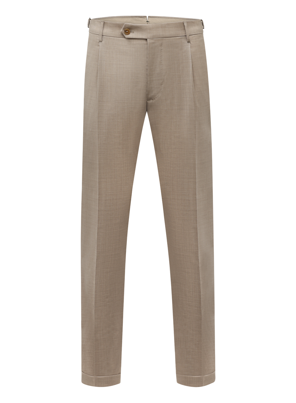 Bandplooi pantalon van scheerwol met zijspanners | Beige