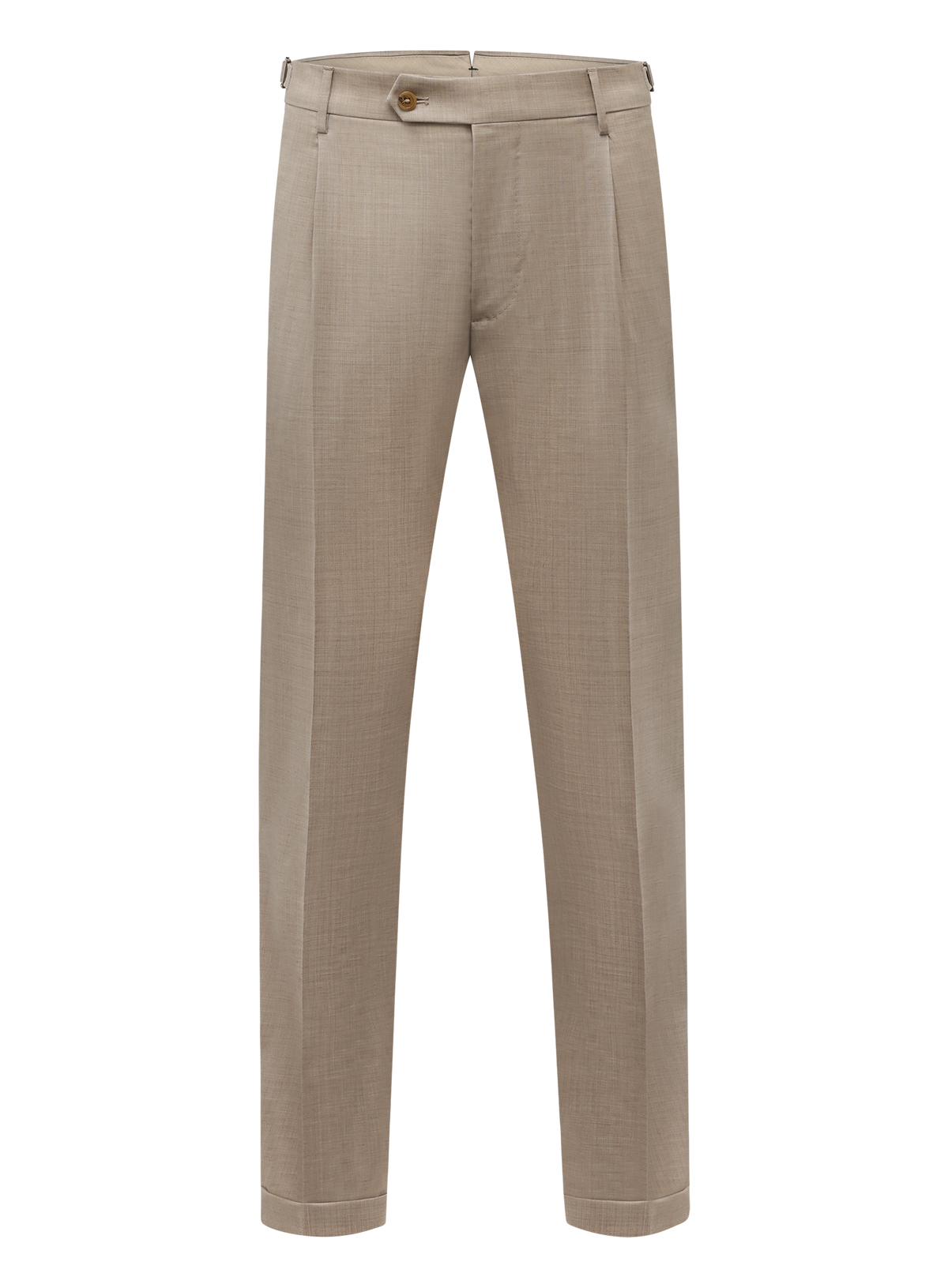 Bandplooi pantalon van scheerwol met zijspanners | Beige